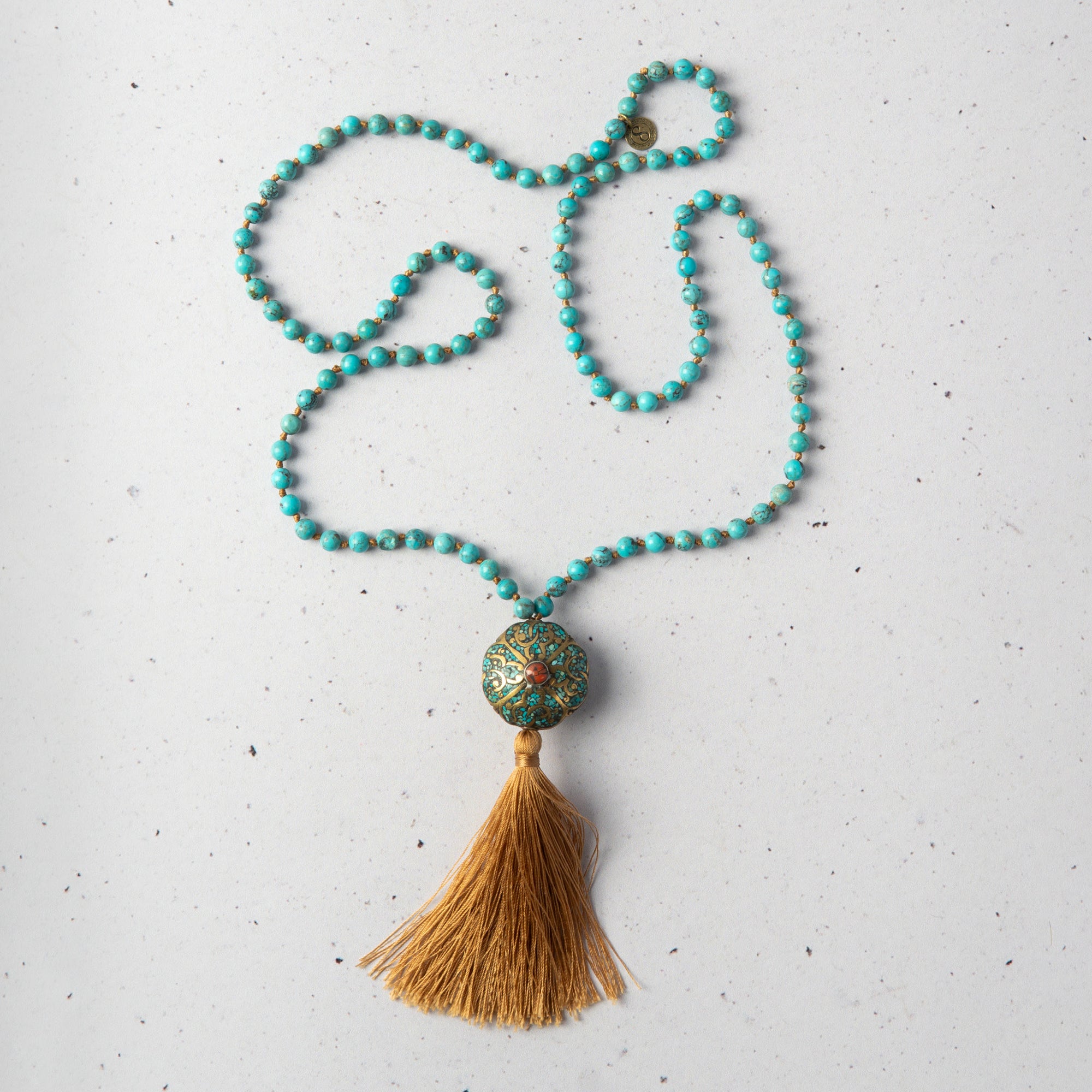 Turquoise & Coral Tibetan Medallion Mala